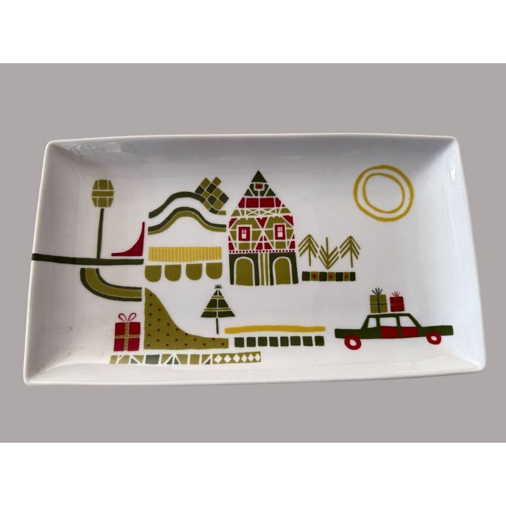 Crate & Barrel Yule Town rectangular appetizer tray designed by Julia Rothman.